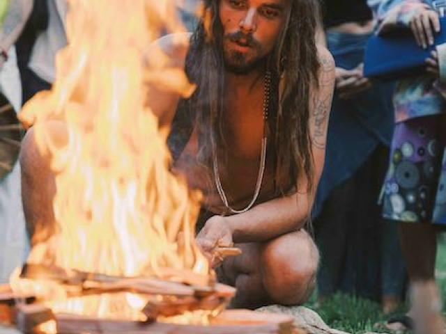 Woodrow tending fire